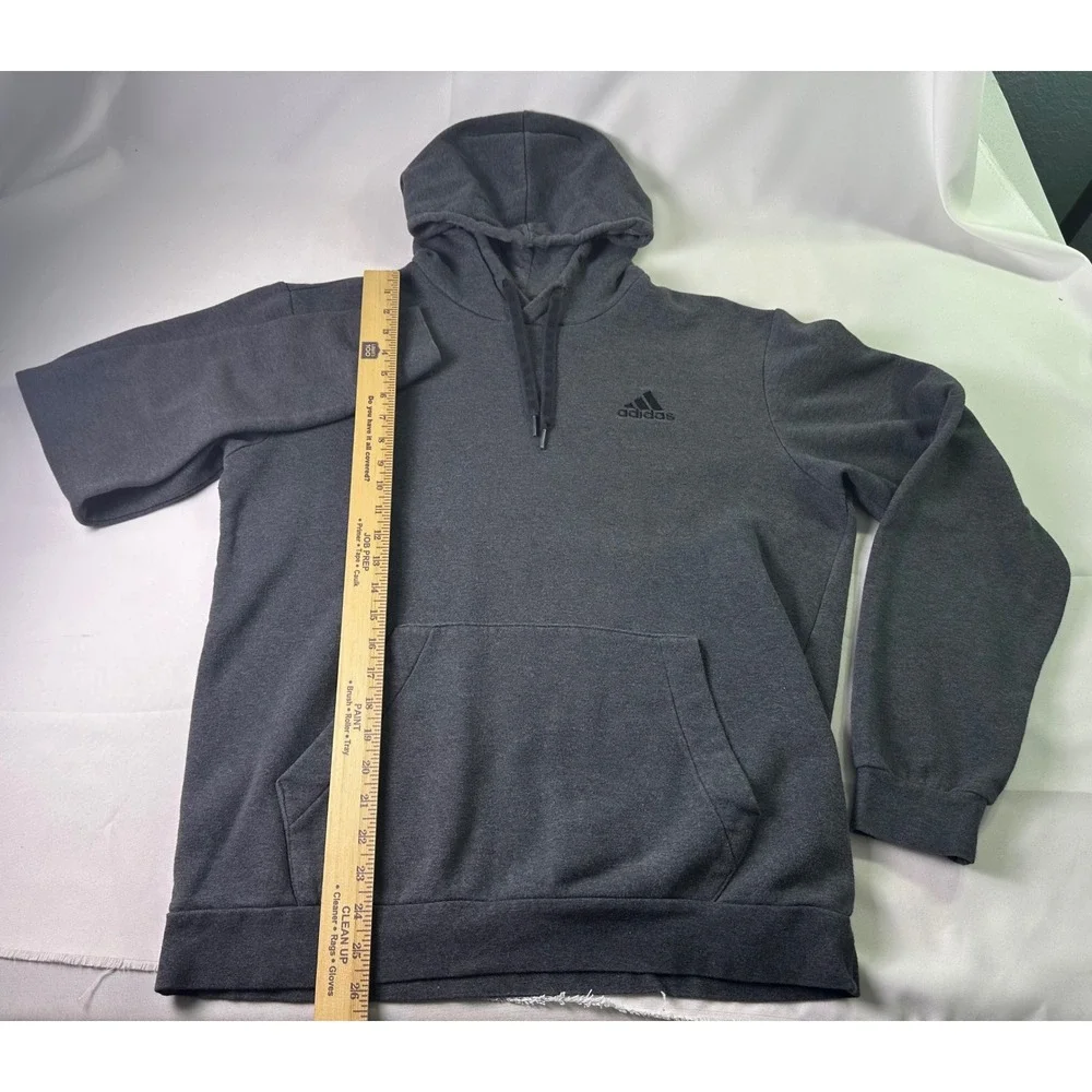 Adidas Mens Medium Charcoal Gray Pullover Hoodie Trefoil‎ Logo Fleece Sweatshirt